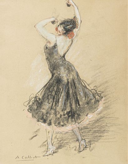 null Antoine CALBET (1860-1944)
Danseuse espagnole
Crayon noir et rehauts de craie,...