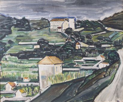 null René HAMIOT (1912-1975)
Le couvent Saint-Julien, 1955
Huile sur carton toilé,...