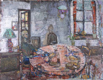 null René HAMIOT (1912-1975)
Le repas familial
Huile sur toile, signée au dos et...