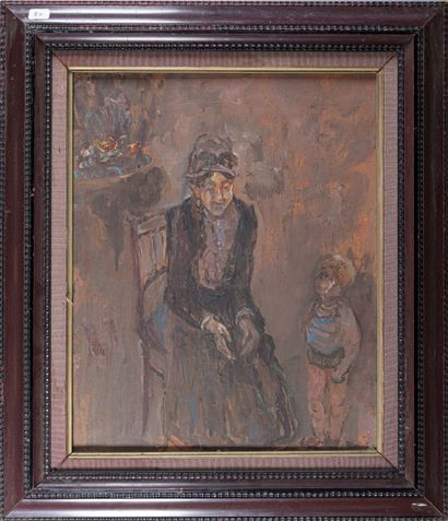 null René HAMIOT (1912-1975)
Grand-mère et son petit-fils 
Huile sur toile, signée...