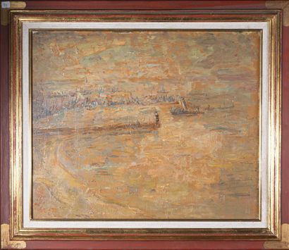 null René HAMIOT (1912-1975)
Bord du lac au couchant
Huile sur toile, portant le...