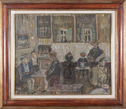 null René HAMIOT (1912-1975)
Le café de Campagne
Huile sur toile, portant le cachet...