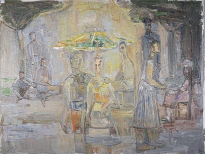 null René HAMIOT (1912-1975)
Scène de rue
Huile sur toile, signée au dos et portant...