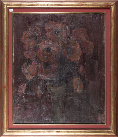 null René HAMIOT (1912-1975)
Fleurs pourpres 
Huile sur toile, portant le cachet...