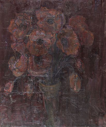null René HAMIOT (1912-1975)
Fleurs pourpres 
Huile sur toile, portant le cachet...