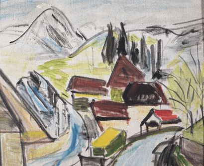 null René HAMIOT (1912-1975)
Paysage montagnard 
Huile sur carton toile, portant...