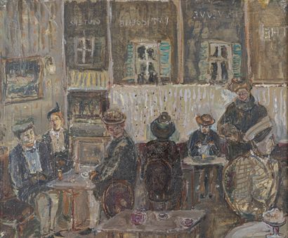 null René HAMIOT (1912-1975)
Le café de Campagne
Huile sur toile, portant le cachet...