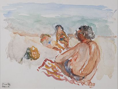 null René HAMIOT (1912-1975)
La plage à Ibiza 1974
Aquarelle, signée, datée et titrée...