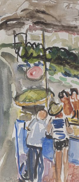 null René HAMIOT (1912-1975)
Le marchand de glace 1964
Aquarelle, signée et datée...