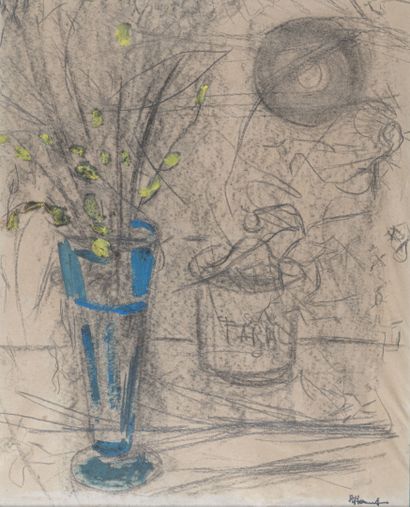 null René HAMIOT (1912-1975)
Nature morte au vase de fleurs
Gouache et mine de plomb,...