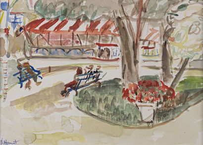 null René HAMIOT (1912-1975)
Les jardins publics
Aquarelle, signée en bas à gauche...