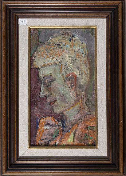 null René HAMIOT (1912-1975)
Profil de femme 
Huile sur panneau d'isorel, portant...