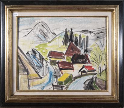 null René HAMIOT (1912-1975)
Paysage montagnard 
Huile sur carton toile, portant...