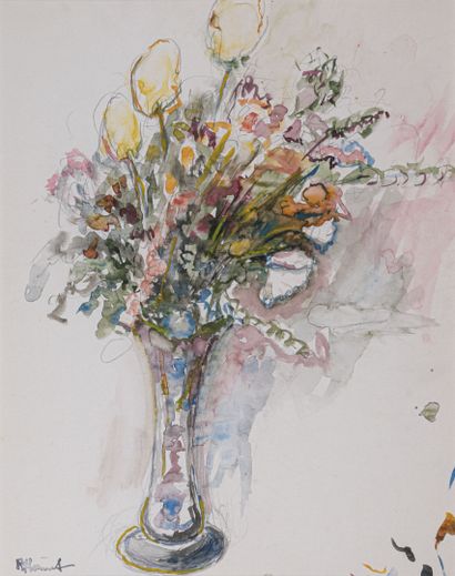 null René HAMIOT (1912-1975)
Bouquet de fleurs de champ, 
Aquarelle, portant le cachet...