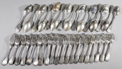 A set of silver cutlery, net pattern, consisting...