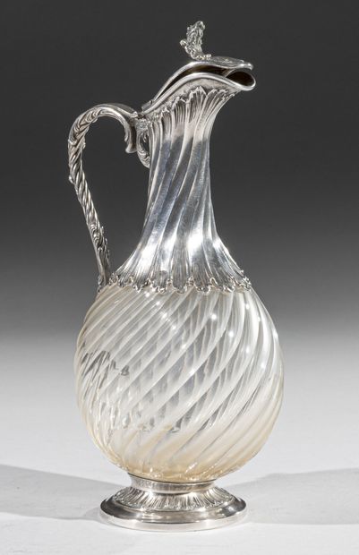 Small silver and glass ewer of baluster form,...
