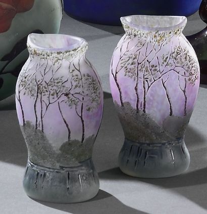 LEGRAS
Pair of ovoid vases with flattened...