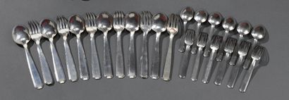 Six large and six small silver flatware,...