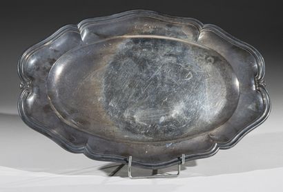 Oval silver dish with six molded contours,...