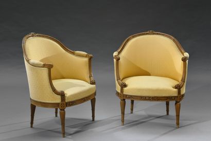 null Paul FOLLOT (in the taste of)
Pair of basket armchairs with wrap-around backs...