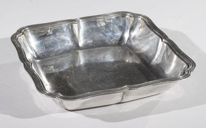 Square silver bowl with four contours molded...