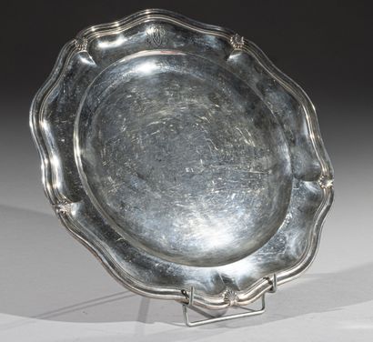 AUCOC
Large round silver dish, monogrammed
Marked...