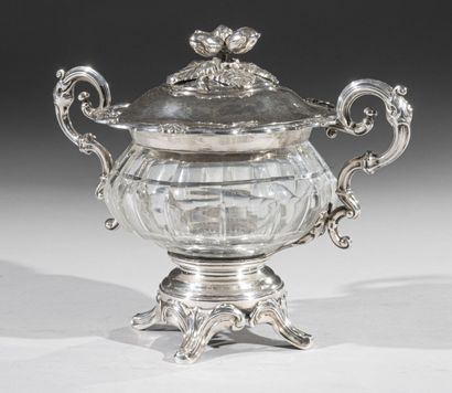 Silver and crystal or glass sugar bowl of...