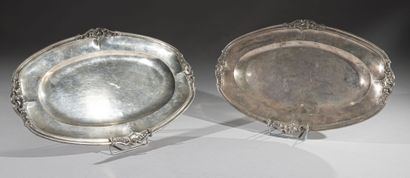 Pair of oval silver dishes with four rocaille...