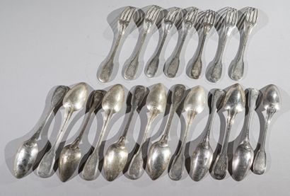Set of silver cutlery, filets model, numbered...