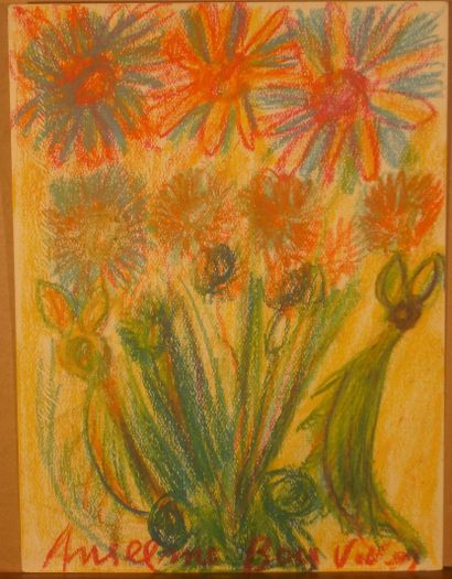 Anselme BOIX-VIVES (1899- 1969) Fleurs Pastel signé en bas et annoté au dos «offer...