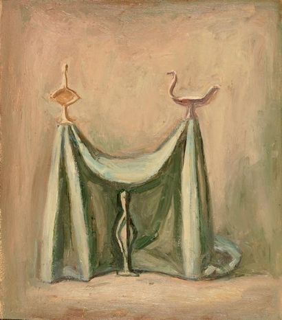 Ilya TABENKIN (1914-1988) Composition aux sculptures Huile sur toile H. 79 cm L....