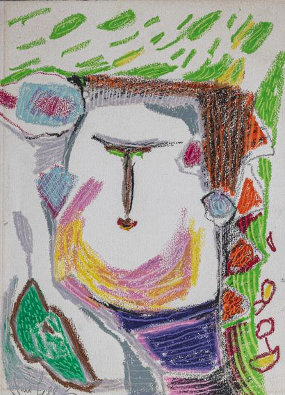  Gina PELLONE (née 1926)
Visage
Pastel, signé en bas à gauche
H. 39 cm - L. 28 cm... Gazette Drouot