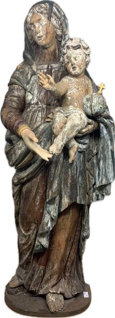 Importante Vierge à l'Enfant tenant le globe
Statue...