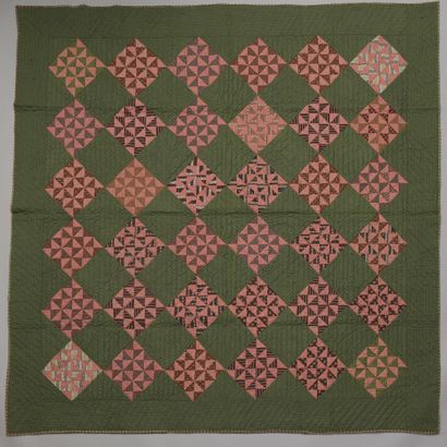  Quilt, Mennonite, Pennsylvanie, vers 1870,
décor du type Nine Patch variation with... Gazette Drouot