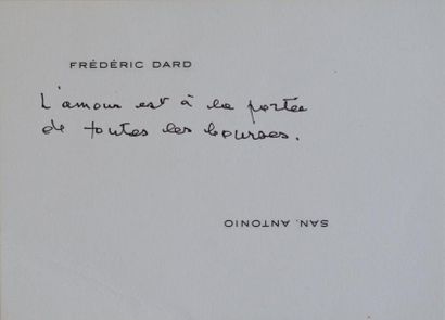 FRÉDÉRIC DARD 3 pièces. - P.A.S. sur sa carte de visite «Frédéric Dard» et dans l'autre...