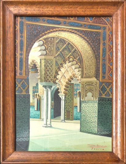 null Rebollo GAMELLA (XXe siècle)
Intérieur de mosquée à Séville
Huile sur toile,...