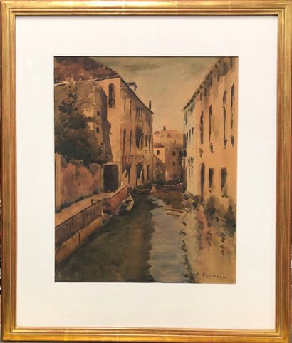 null Hans EGGIMANN (1872-1929)
Canal à Venise
Aquarelle signée en bas à droite
H....