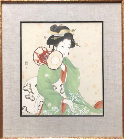 null JAPON, XXe siècle
La geisha
Peinture sur papier, signée et cachet
H. 26 cm -...