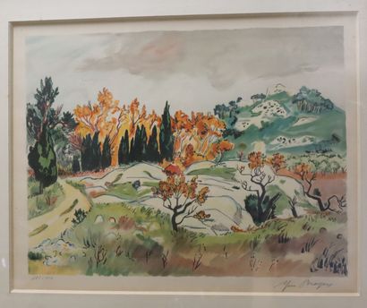 null Yves BRAYER (1907-1990)
Paysage de Provence en automne 
Lithographie, signée...