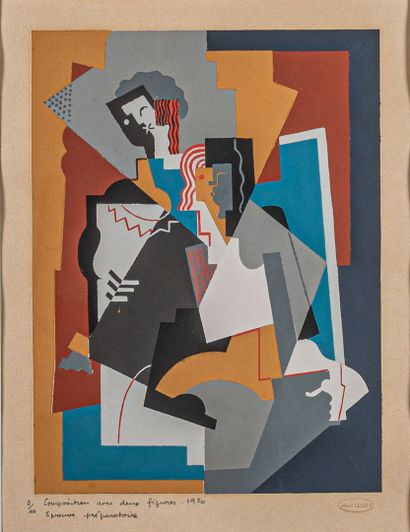  Albert GLEIZES (1881-1953)
Composition avec deux figures, 1920
Gouache au pochoir,... Gazette Drouot