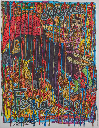  Robert COMBAS (né en 1957) 
Nîmes, Feria 90 (1990)
Affiche en couleurs, signée au... Gazette Drouot