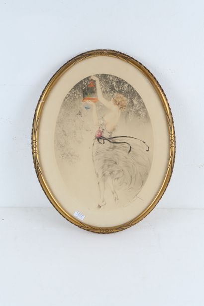 null Louis ICART (1888-1950)
La dresseuse d'oiseaux
Lithographie à vue ovale, signée...