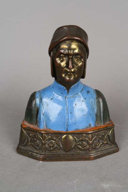null Petit buste de Dante en bronze émaillé (?)
XXe siècle 
H. 17,5 cm
sauts d'é...