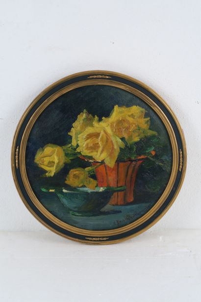 null Claudia BRET-CHARBONNIER (1863-1951)
Bouquet de roses jaunes
Huile sur toile,...
