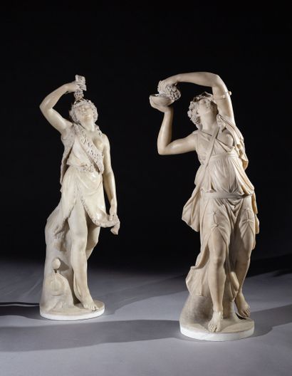 Deux grandes figures en marbre représentant une bacchante, la chevelure mêlée de... Gazette Drouot