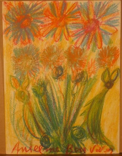 Anselme BOIX-VIVES (1899-1969) Fleurs Pastel signé en bas et annoté au dos «offer...