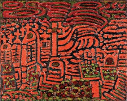 Johannès VEIMBERG (1918-1982) Grand paysage rouge Huile sur toile Signée en bas à...