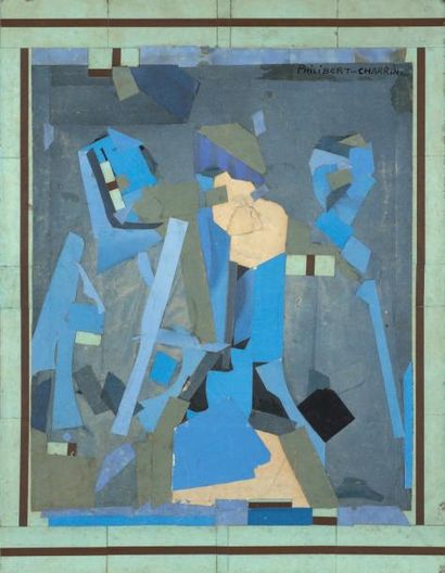 Philibert CHARRIN (1920-2007) «Bleu brun bleu», juin 1975 Collage de papiers et tickets...