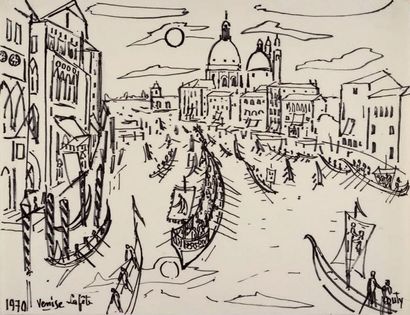Jean COUTY (1907-1991) Venise, la fête Feutre Signé en bas à droite, titré et daté...