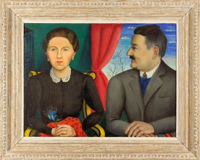 Jean BERTHOLLE (1909-1996) Portrait de Monsieur et Madame Béguelin Huile sur toile...